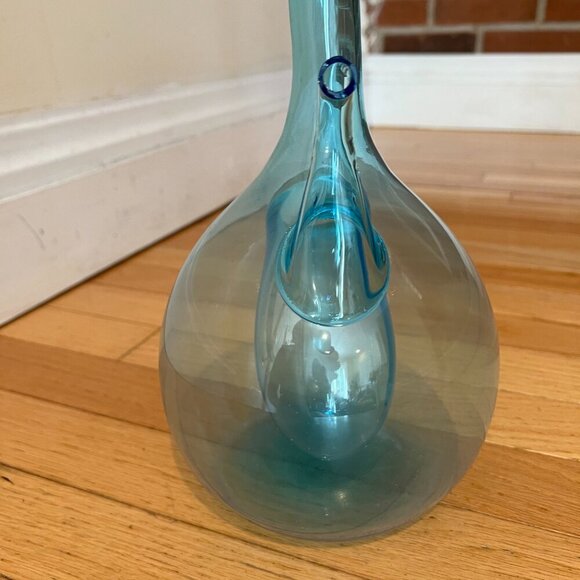 Vintage 1960's Bischoff Turquoise Pinched Center Glass Decanter With Stopper - Picture 4 of 9